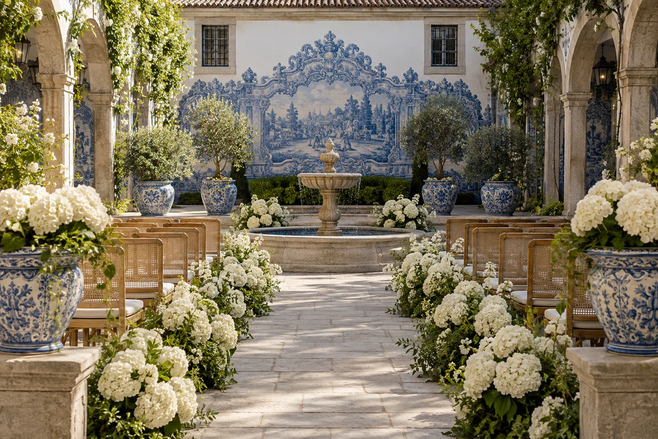 Inspiração de decoração para a cerimônia no estilo Porcelana