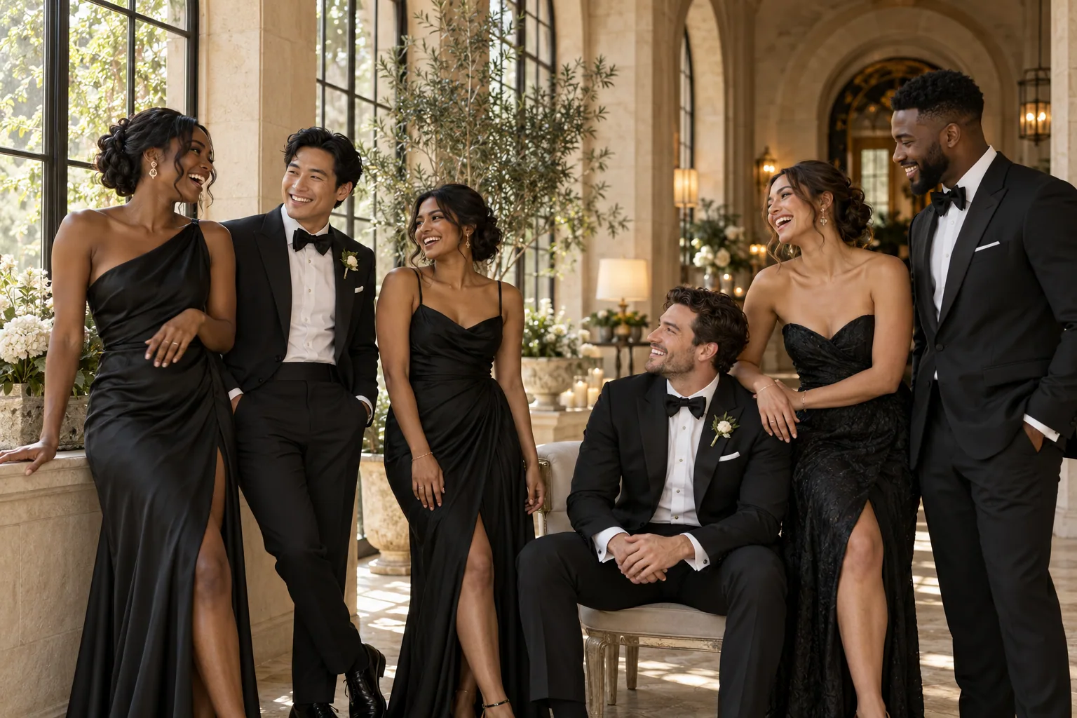 Amigos e amigas em uma celebração de casamento, imagem ilustrativa dos padrinhos