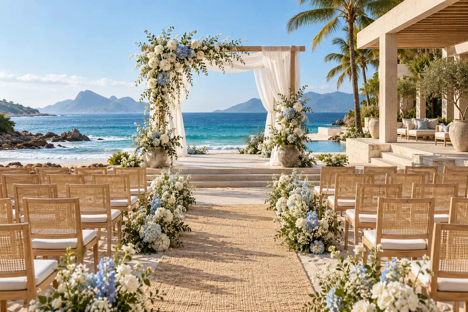 Inspiração de decoração para a cerimônia no estilo Areia & Mar