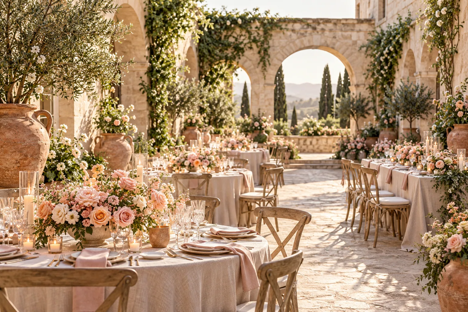 Inspiração de decoração para a cerimônia no estilo Rosé